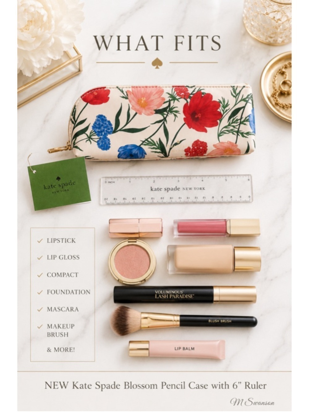 NEW Kate Spade New York Blossom Pencil Case with 6” Ruler NWT - Picture 4 of 8